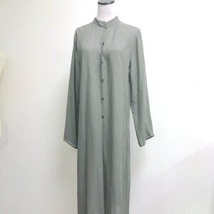 Eileen Fisher gray sheer button front maxi duster jacket top long sleeve L